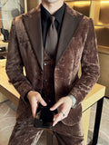 Riolio  New Warm Velvet Peak Lapel Suit Set 3 Pieces For Men Banquet Party Tuxedo Handsome Elegant Men's Suits Business Outfit
