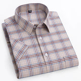 Riolio  plus size 14xl 100%cotton oxford hight qulity summer short sleeve shirts for men slim fit formal shirt soft plaid office clothes