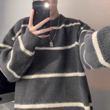 Riolio  New Korean Trendy Men Sweater Light Luxury Knitted Drooping Stripe O Neck Long Sleeve Pullover Casual High Street Knitwear M-3XL