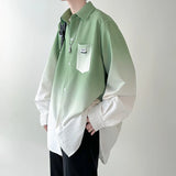 Riolio Men's shirt Gradient Plicated Long Sleeve Shirts Loose Korean Shirt Fashion Casual Oversize Shirt Coat High Quality Clothing