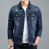 Riolio Spring New Men's Casual Cotton Denim Jacket Classic Style Fashion Slim Washed Retro Blue Jeans Coat Male Brand Clothing