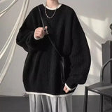 Riolio  Korean style trendy men and women retro personality round neck sweater couple autumn and winter loose retro casual knitted top