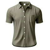 Riolio Summer New Solid Color Linen Men's Shirt Turn-down Collar Short Sleeve Men's Loose Casual Pocket Outdoor Vacation Shirt