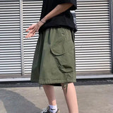 Riolio  7-point Men Summer Thin Japanese Workwear Wide-leg Loose Over-knee Shorts