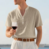Riolio  Single-layer solid color breathable stand-up collar short-sleeved shirt men's fashion simple solid color shirt