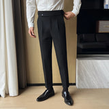 Riolio Men Pants Classic Men's Office Trousers Slim Fit High Waist Vintage Pockets for Formal Business Style Elegant Formal Pants
