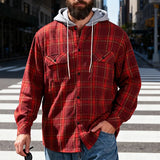 Riolio  Men's Plaid Flannel Shirt Jacket Detachable Hooded Button-Down Shacket for Casual Wear