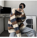 Riolio Autumn Winter Sweater Men Pullover Korean Style Male Striped Sweater Loose Knitted Sweater Trend Thick Top Mens Clothing