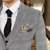 Riolio  Jacket Vest Pants Spring Autumn Thick Luxury Houndstooth Plaid Formal Business Men's Suit Groom Wedding Dress Stage Slim Suit