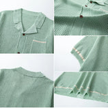 Riolio  Summer New Trend Men Fashion Polo Shirt Light Luxury Hollow Out Knitted T-shirt American Style Casual Short Sleeve Cardigan Tops