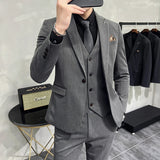 Riolio  S-7XL Jacket Vest Pants Luxury Elasticity Boutique Fashion Men's Solid Color Casual Business Suit 3-piece Sets Groom Wedding