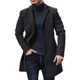 Riolio Winter New Men Woolen Coat Casual Fashion Lapel Single Breasted Youth Style Coat Men's Mid-length Slim Long Sleeve Woolen Jacket