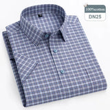Riolio  plus size 14xl 100%cotton oxford hight qulity summer short sleeve shirts for men slim fit formal shirt soft plaid office clothes