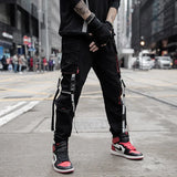 Riolio  Men's Tide Dark Streetwear Hip Hop Cargo Pants Casual Ribbon Overalls Pockets Safari Style Punk Tactical Fashion New