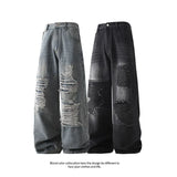 Riolio Punk Style Trend Fashion Ripped Jeans Straight leg jeans new wide leg pants Hip Hop Clothing