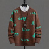 Riolio  New American Trendy Men Sweaters Light Luxury Letter Printed Knit O Neck Long Sleeve Pullover Casual Loose High Street Knitwear