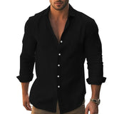 Riolio  European and American cross-border new casual solid color longsleeved shirt cotton lapel button-down long-sleeved beach shirt