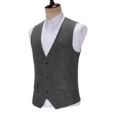 Riolio  V Neck Style Men's Suits Vest Herringbone Wool Classical Causal Slim Fit Men's Waistcoat With Pocket For Wedding Groomesmen