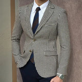 Riolio Houndstooth Plaid Blazer for Men One Piece Suit Jacket with 2 Side Slit Slim Fit Casual Male Coat Fashion Clothes