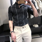 Riolio  High Quality Korean Trend Stripe Long Sleeve Shirt Korean Men Lapel Social Business Casual Versatile Male Clothes Slim Tops