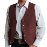 Riolio  Men Vest Gold Suede Leather Gentleman Business Waistcoat Vintage Western Cowboy Regular Slim Business Banquet Men Suit Vest