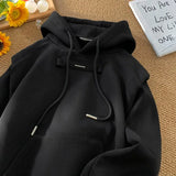 Riolio  Fake Two-piece Pure Sweatshirt for Men Spring Autumn New Fashion Brand American Loose Casual Hooded Top