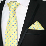 Riolio  Newest Tie Set 8CM Mens Necktie Handkerchief Neck Ties Sets For Man Yellow Color Plaids Stripes Jacquard Cravat Business Party