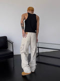 Riolio Cargo Pants Men High Street Retro Casual Large Pocket Overalls High Waist Loose Straight Tube Draped Wide Leg Pants For Women