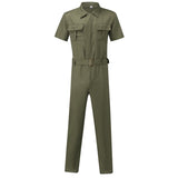 Men's Overalls Casual Streetwear Pocket Solid Color Short Sleeve+Trousers Jumpsuit Fashion Leisure Basic Work Pants