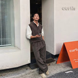 Riolio New Korean Fashion Polo Neck Men Sweater Vest Light Luxury Retro Business Knitted Sleeveless Waistcoats Leisure Premium Knitwear