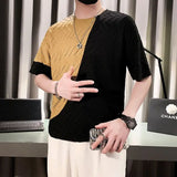 Riolio  High-end Men's Fashion Brand Spliced short-sleeved Trendy Handsome Loose Half-sleeved T-shirt Top