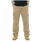 Riolio  Men Multi Pocket Cargo Pants Drawstring Cuff Straight Leg Workwear Trousers Washed Casual Pants