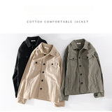 Riolio 100% Cotton Tooling Japanese Jacket, New Coat Men's Long Sleeve Khaki Shirt, Casual Cotton Comfortable Thick Shirt