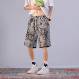 Riolio  Men's New Floral Print Versatile Trendy Blue and White Porcelain Loose Five-point Casual and Fashionable Shorts
