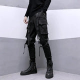 Riolio Spring Men Black Cargo Pants Men Ribbon Pocket Trousers Male Japanese Streetwear Hip Hop Harajuku Fashion Harem Pants