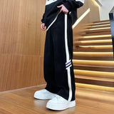 Riolio  Spring Summer Teen Casual Loose Trendy Striped Mid-high Waist Wide-leg Straight Trousers