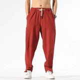Riolio  New Spring and Autumn Fashion Trend Loose Relaxed High Waist Panel Pocket Solid Color Versatile Men's Linen Harlan Pants