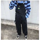 Riolio Overalls Men Denim Jumpsuit Straight Jeans Hip Hop Big Pocket Wide Leg Cargo Pants Fashion Casual Loose Male's Rompers Trousers
