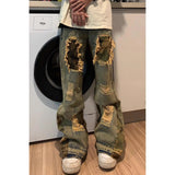 Riolio  American Spring and Autumn Men and Women Trendy Personalized Splicing Straight leg Jeans Couple Loose Retro Casual Pants y2