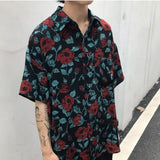 Riolio  Street Retro Short-sleeved Shirt Korean Style Trendy Loose Casual Floral Shirt