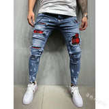 Riolio Men High Waist Fashion Jean Spring Summer Boyfriend Motorcycle Street Wear Skinny Casual Denim Pants Jeans Straight Trousers