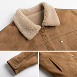 Riolio  Korean Style Fleece-lined Men Padded Jacket Light Luxury Harajuku Long Sleeve Coat Winter Chic Warmth Turn-down Collar Outerwear