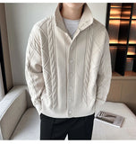 Riolio New Korean Style Jacquard Men Cardigan Jackets Fashion Luxury Knitted Button-down  Long Sleeve Sweater Coat Winter Warm Knitwear