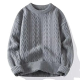 Riolio Men's Round Neck Sweater Solid Color Loose-fit Knitted Top For Autumn Casual Wear Inner Wear Sensible Style Knitwear