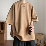 Riolio Summer Short Sleeved T-shirt Men Fashion Solid Color Round Neck T Shirt Men Streetwear Loose Suede Tshirt Mens Top M-3XL