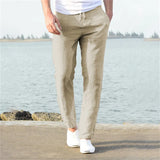 Riolio Men's Cotton Linen Pants Male Autumn New Breathable Solid Color Linen Trousers Fitness Streetwear S-3XL