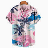 Riolio Summer Hawaiian Shirt For Men 3D Retro Coconut Tree Pattern Short Sleeve Vacation Breathable Casual Design Clothing Fashion