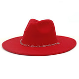 Riolio  Chain Decor Fedora Hat for Women Men Wide Brim Peach Heart Top Felted Hat Jazz Cap Winter Autumn Panama Khaki Luxury Hat Chapeau
