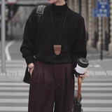 Riolio New Korean Fashion Men Sweater Light Luxury Trendy Turtleneck Knit Solid Color Pullover Leisure Retro Long Sleeve Basic Knitwear
