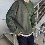 Riolio  Autumn and winter loose shoulder sweater for young men Japanese retro pineapple needle jacquard lazy round neck knit sweater
